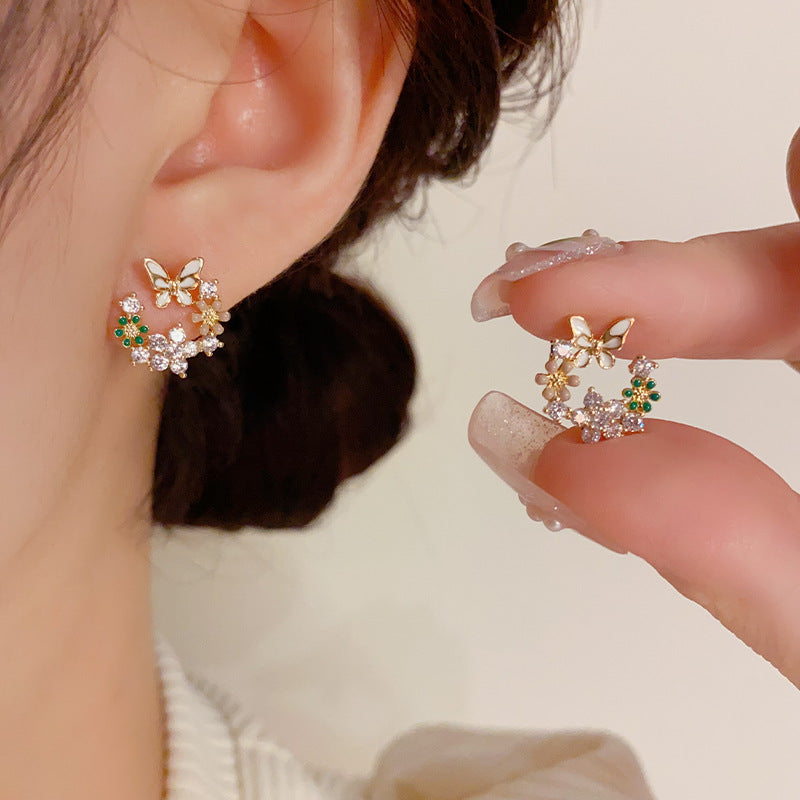 Butterfly Wreath Zircon Earrings