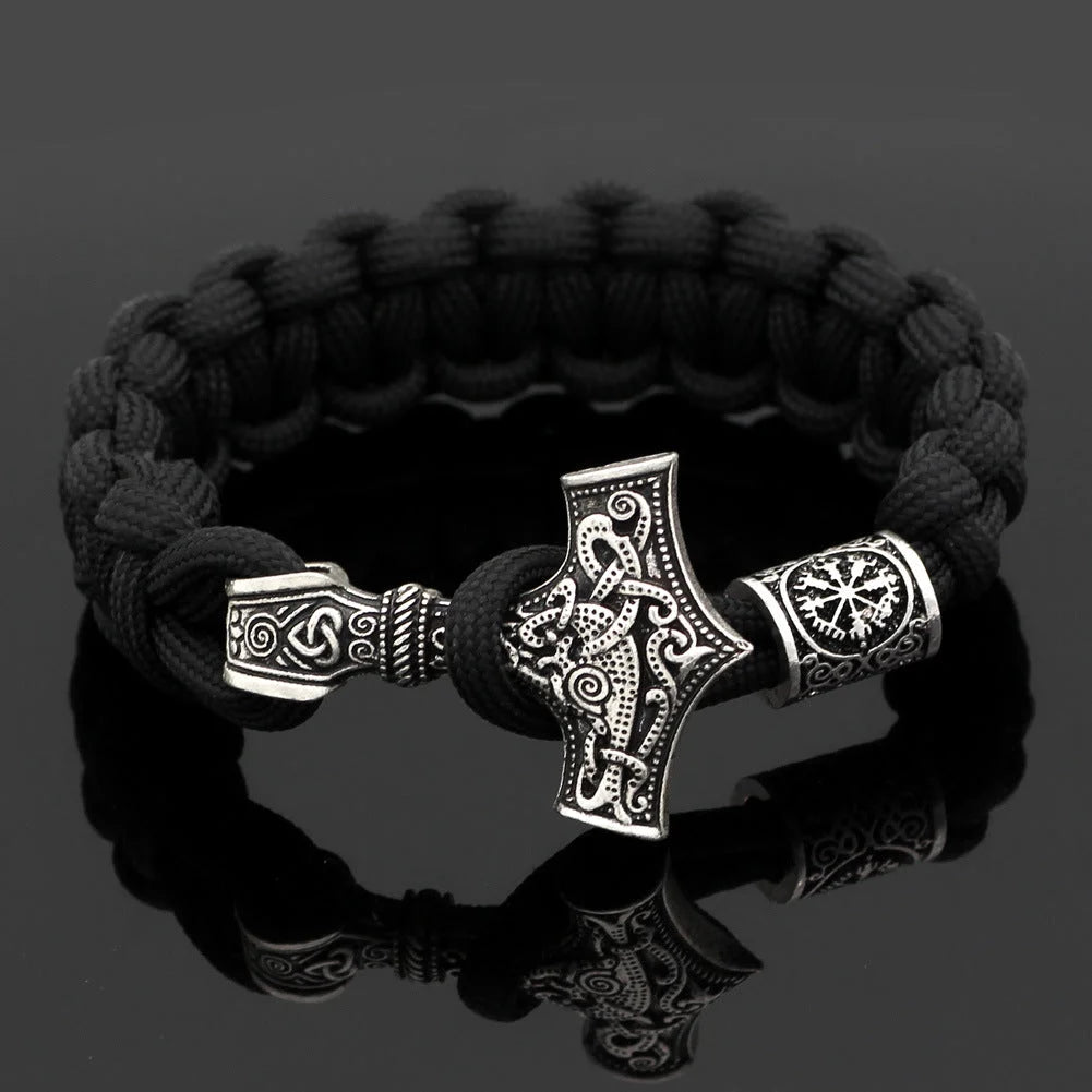 Thor's Hammer Braided Rope Viking Bracelet