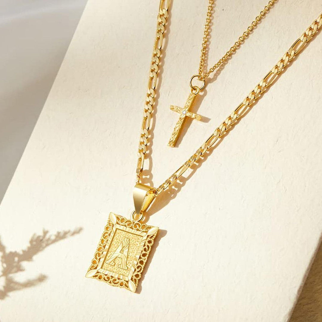 2pc 14k Initial & Cross Necklace Set