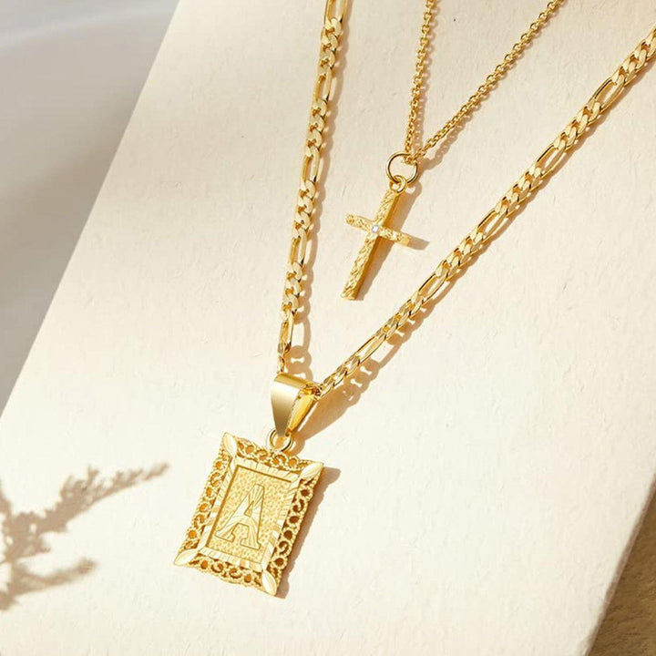 2pc 14k Initial & Cross Necklace Set