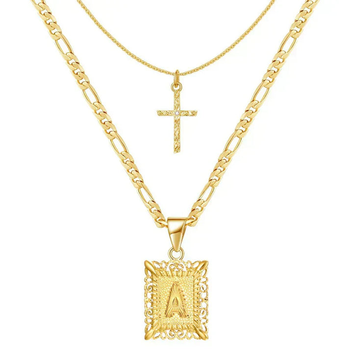 Necklace set with cross and initial | Gold
