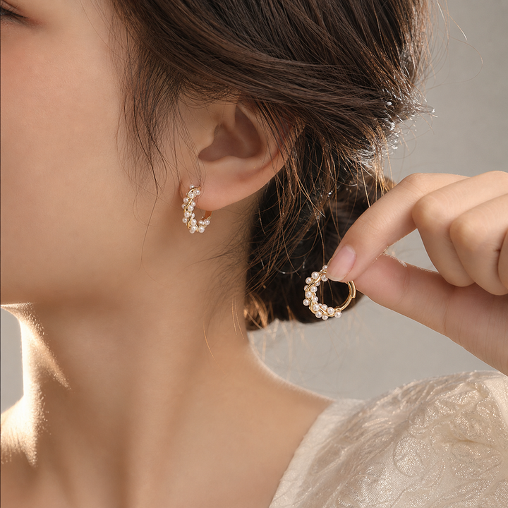 Celeste Pearl Hoop Earrings