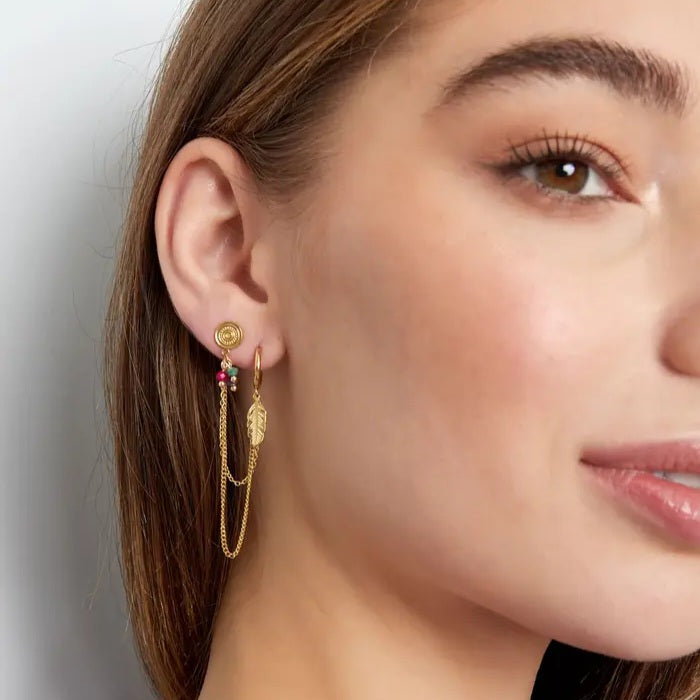 Double earring chain in 18 karat gold-plated stainless steel