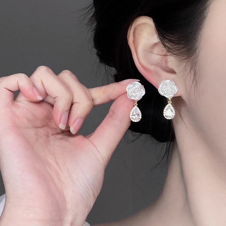 White Camellia Diamond Earrings