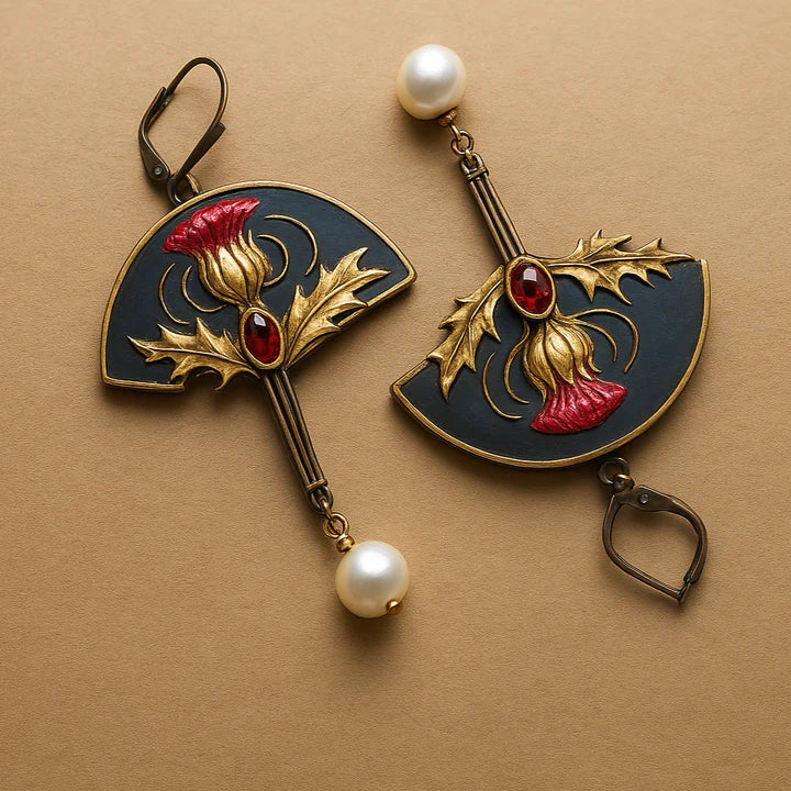Boho Pearl & Red Crystal Earrings