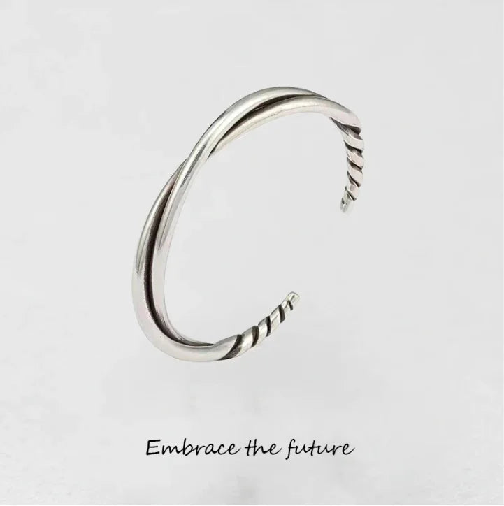 Silver hand-woven personalized retro opening adjustable bracelet