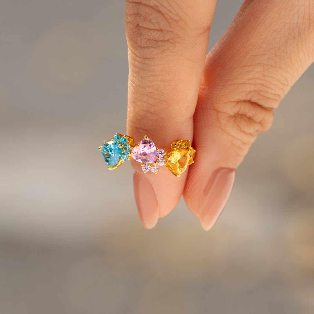 The Catmother Cat Paws 1-5 Birthstones Ring