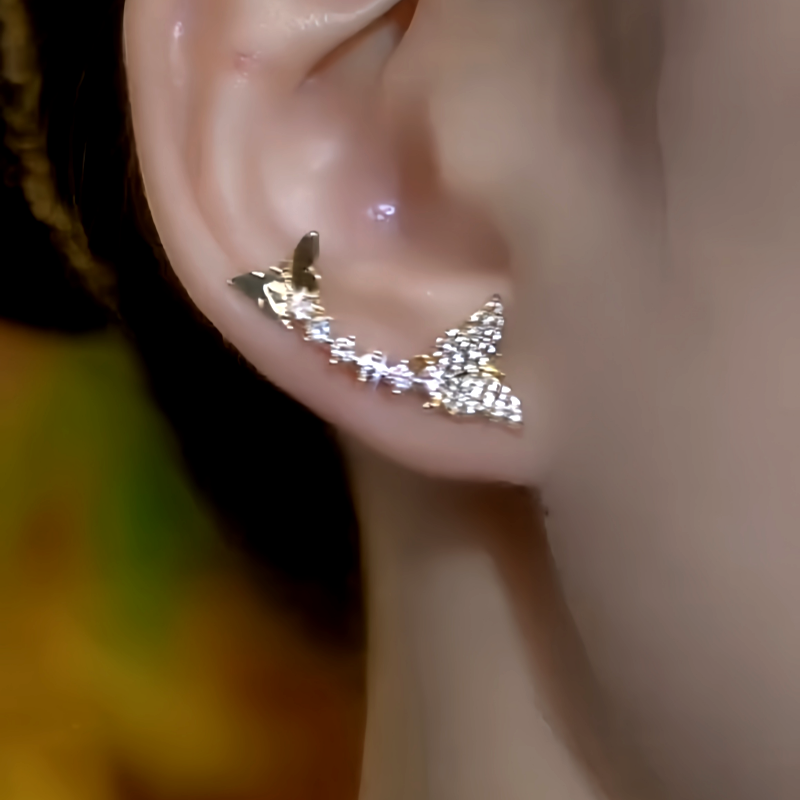 14K Gold-Plated Elegant Zircon Diamond Butterfly Crawlers