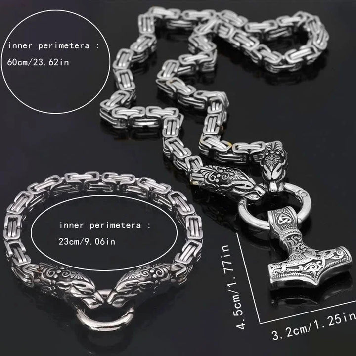 Fenrir Viking Thor's Hammer Necklace & Bracelet