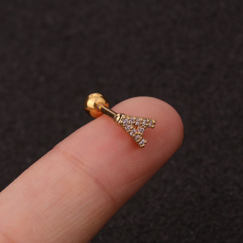 Letter earrings with zirconias and ball lock in 18 karat gold-plated stainless steel