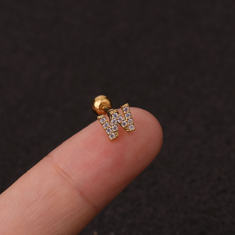 Letter earrings with zirconias and ball lock in 18 karat gold-plated stainless steel