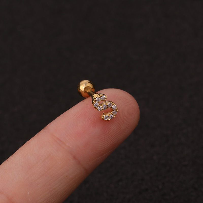 Letter earrings with zirconias and ball lock in 18 karat gold-plated stainless steel