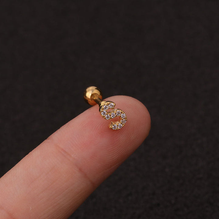 Letter earrings with zirconias and ball lock in 18 karat gold-plated stainless steel