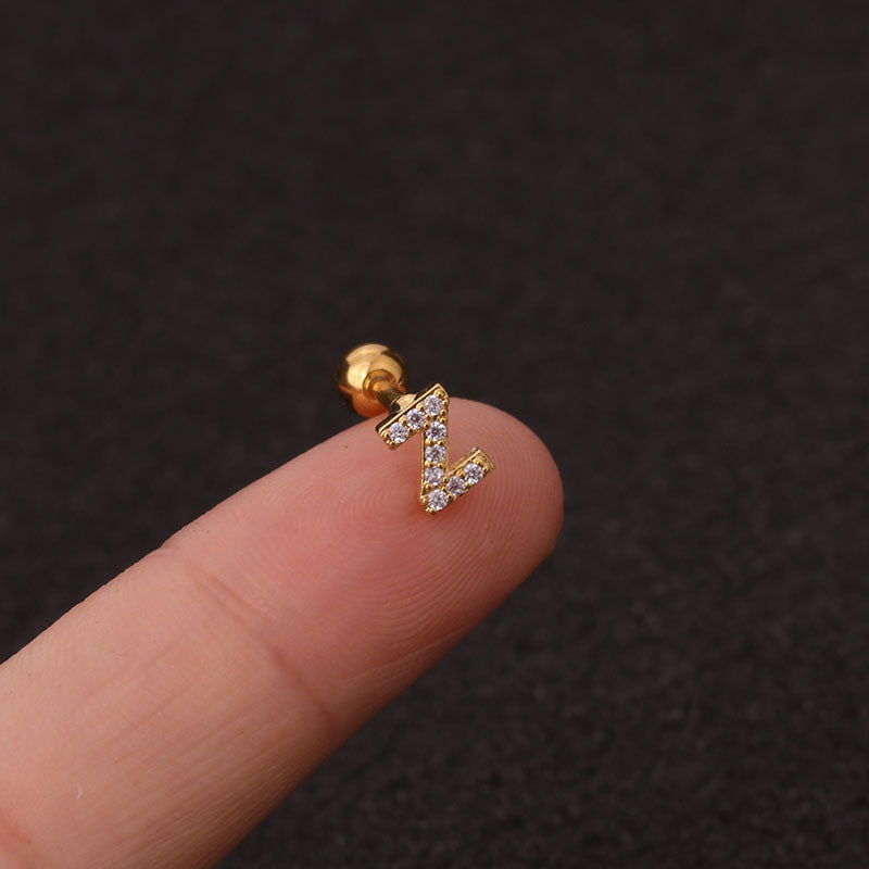 Letter earrings with zirconias and ball lock in 18 karat gold-plated stainless steel