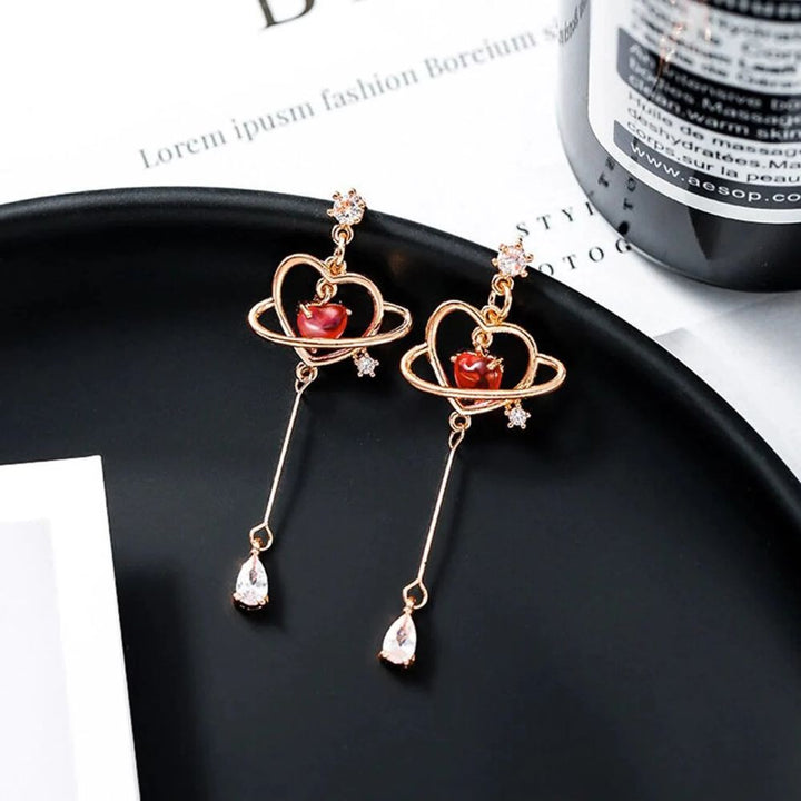 RED HEART THREADER EARRINGS (PAIR)