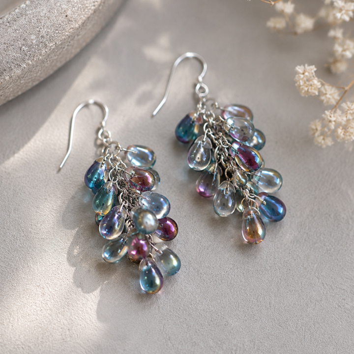 IRIDESCENT TEARDROPS DANGLES (PAIR)