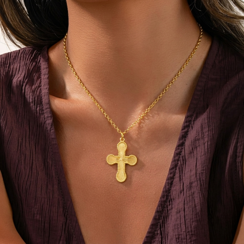 18k Sunburst Cross Necklace