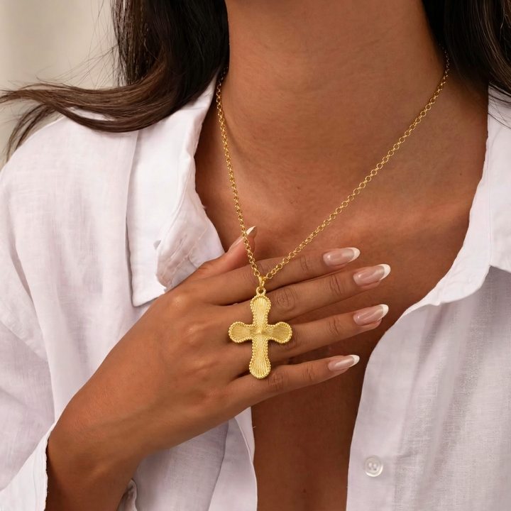18k Sunburst Cross Necklace