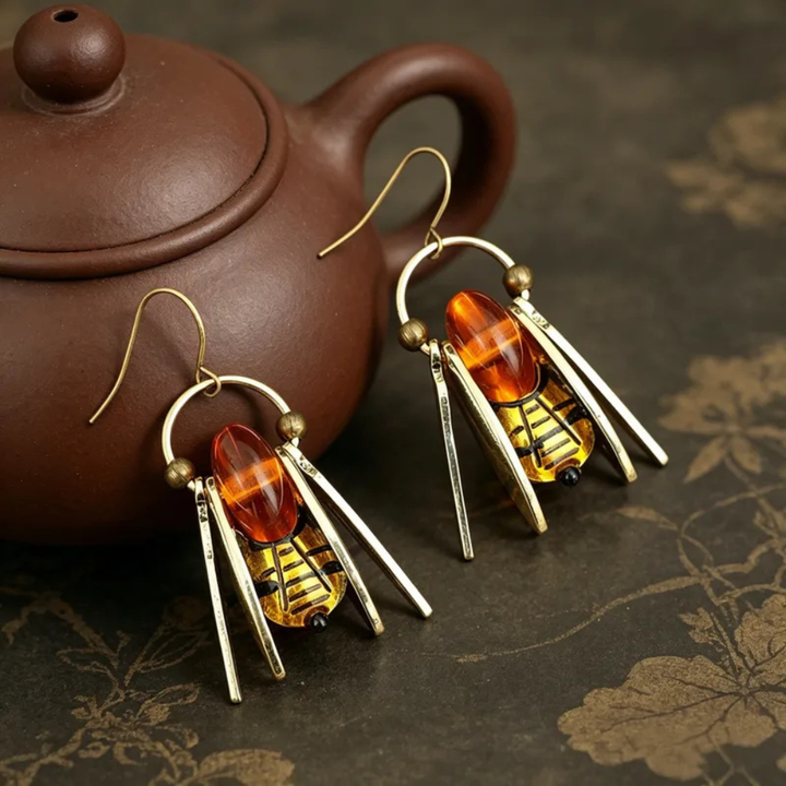 AMBER GLASS BEE DANGLES (PAIR)