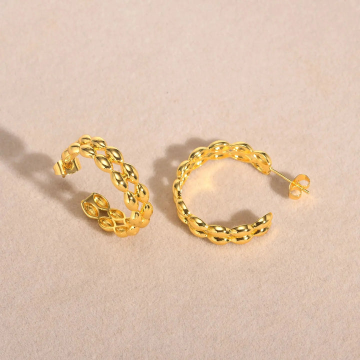 14k Dainty C Shaped Layered Hoop Earrings