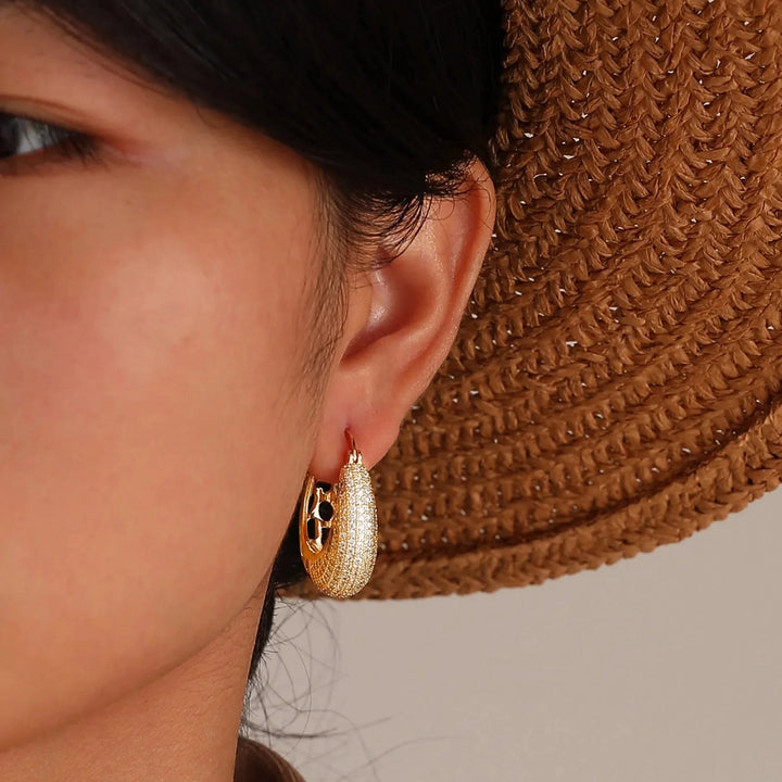 14k Intricate Half Diamond Hoop Earrings