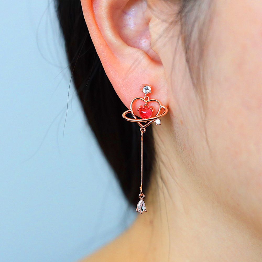 RED HEART THREADER EARRINGS (PAIR)