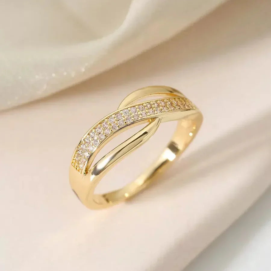 Sophisticated Gold Zirconia Statement Ring