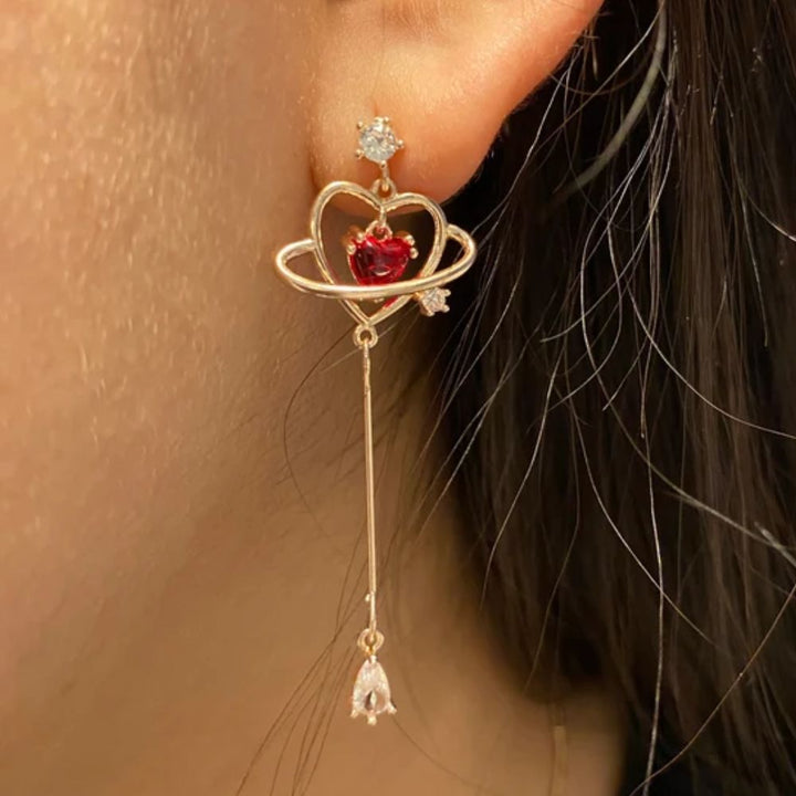 RED HEART THREADER EARRINGS (PAIR)