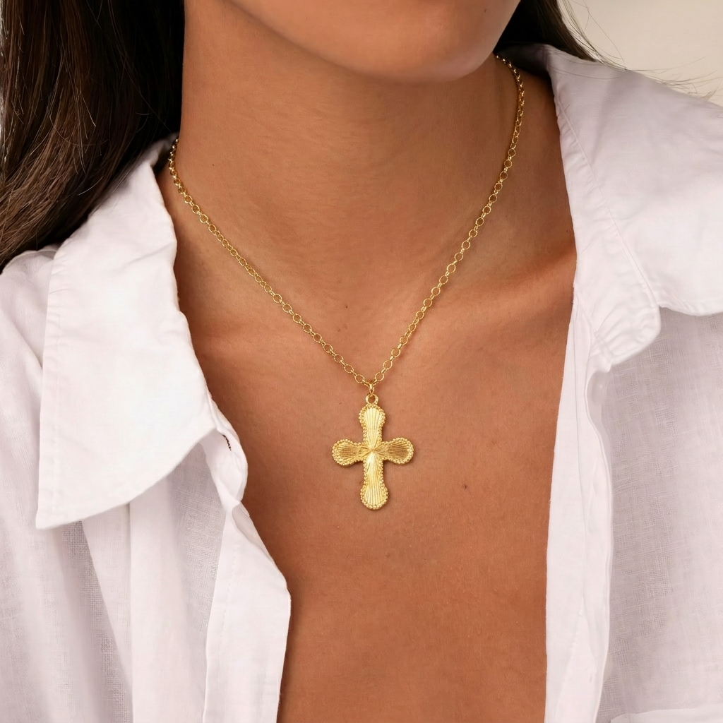 18k Sunburst Cross Necklace