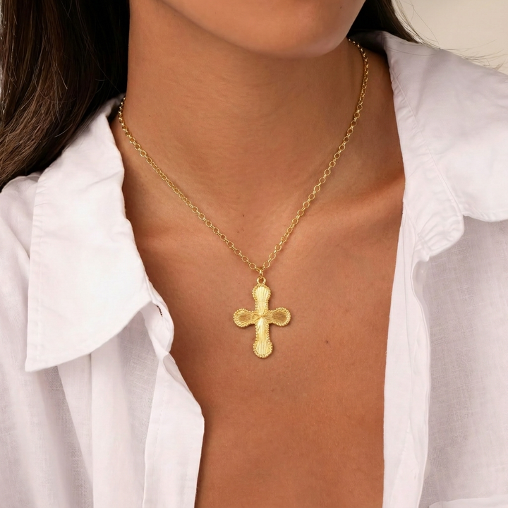 18k Sunburst Cross Necklace