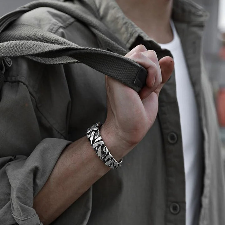 Silver hand-woven personalized retro opening adjustable bracelet