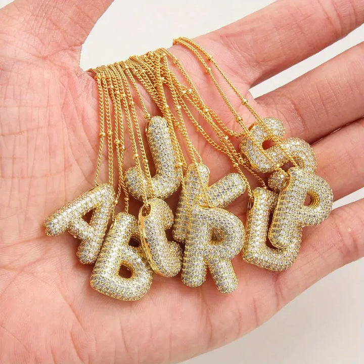 Bubble Letter Style Initial Necklace Set | Gold