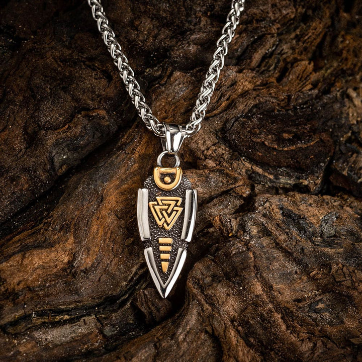 WorldNorse Solid Double Sided Odin’s Spear Valknut Amulet Necklace