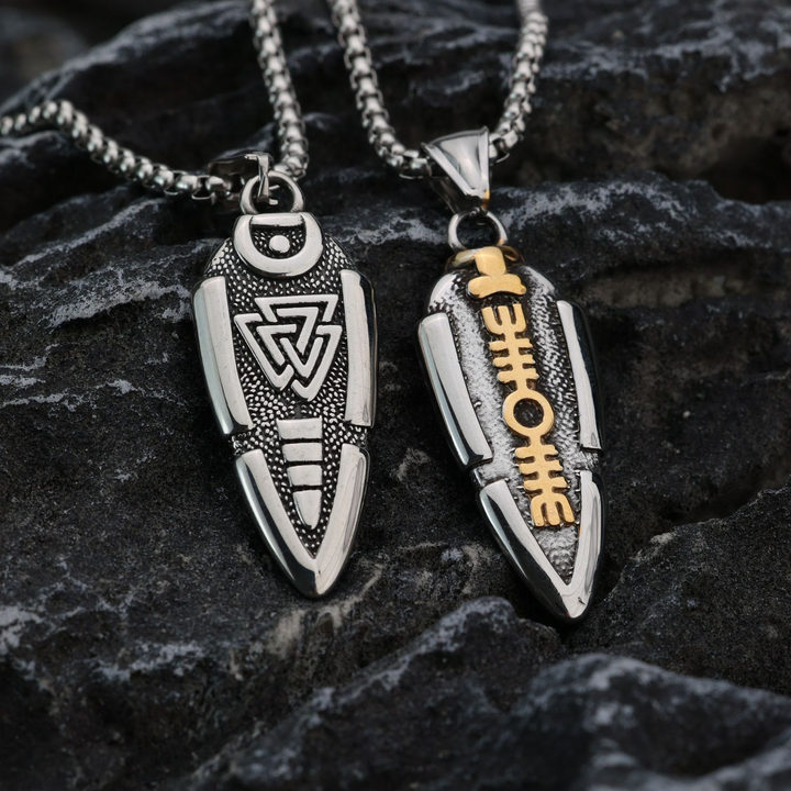 WorldNorse Solid Double Sided Odin’s Spear Valknut Amulet Necklace