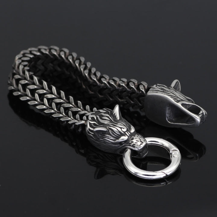 Nordic Fenrir Majestic Wolf Head Chain Bracelet