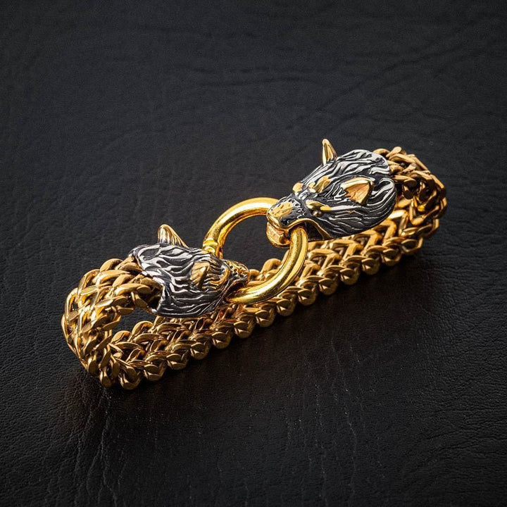 Nordic Fenrir Majestic Wolf Head Chain Bracelet