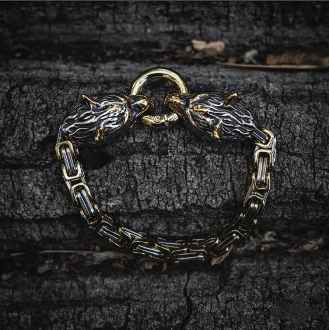 WorldNorse Nordic Geri And Freki Wolves Bracelet