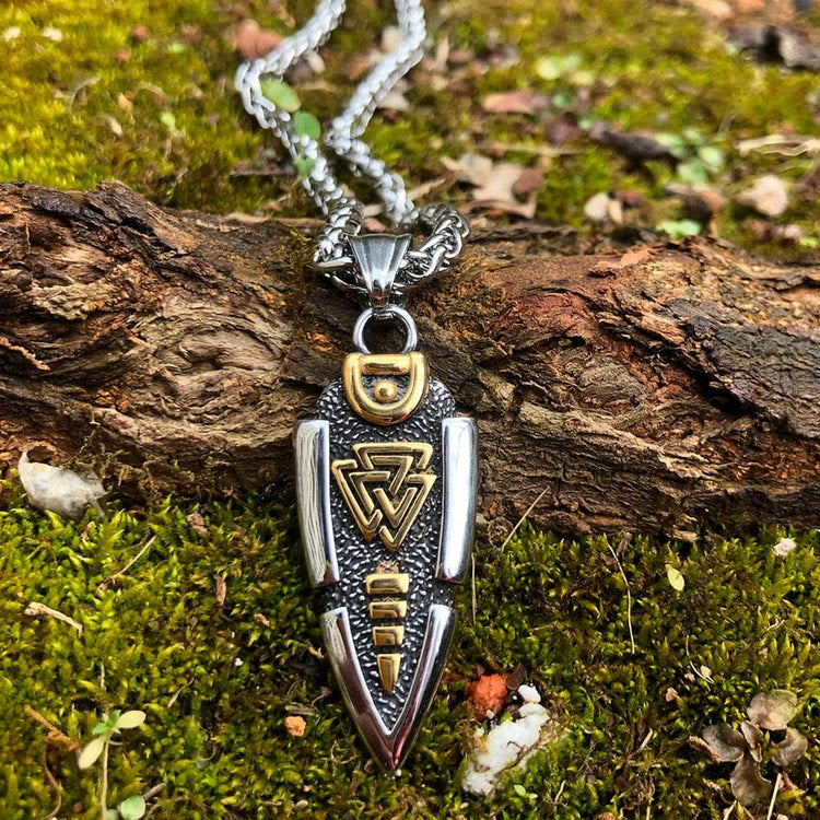 WorldNorse Solid Double Sided Odin’s Spear Valknut Amulet Necklace