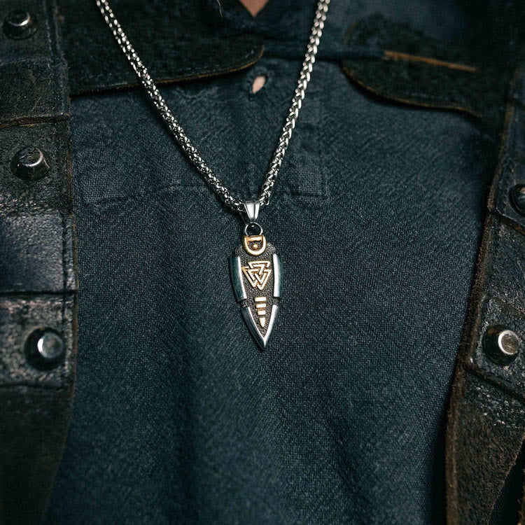 WorldNorse Solid Double Sided Odin’s Spear Valknut Amulet Necklace