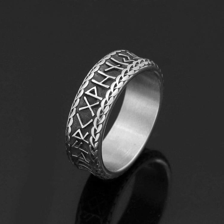 Antique Viking Rune and Knot Ring in Stainless Steel