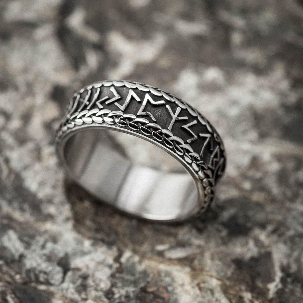 Antique Viking Rune and Knot Ring in Stainless Steel
