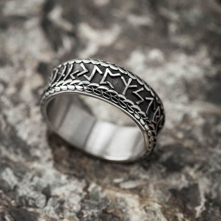 Antique Viking Rune and Knot Ring in Stainless Steel