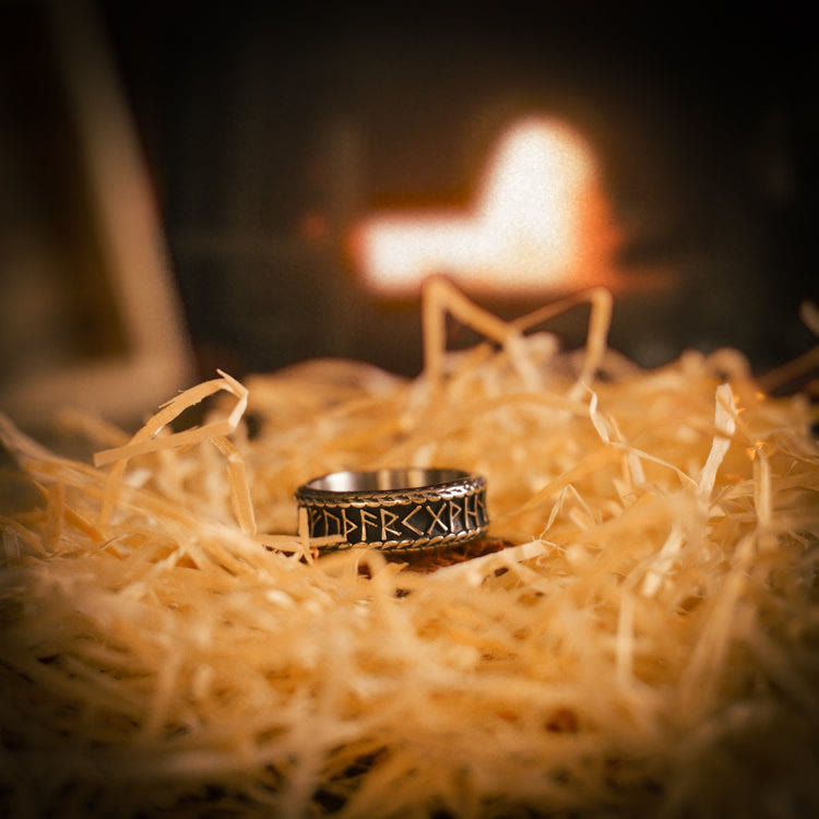 Antique Viking Rune and Knot Ring in Stainless Steel
