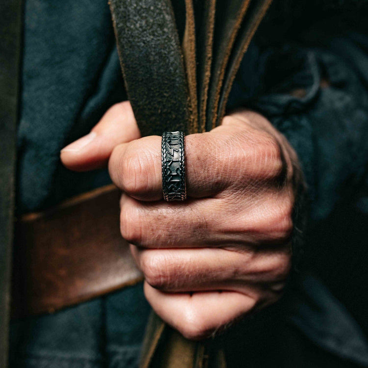 Antique Viking Rune and Knot Ring in Stainless Steel