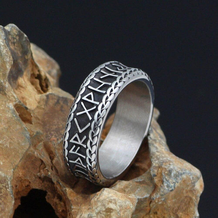 Antique Viking Rune and Knot Ring in Stainless Steel