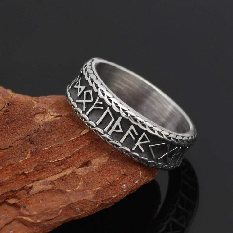 Antique Viking Rune and Knot Ring in Stainless Steel