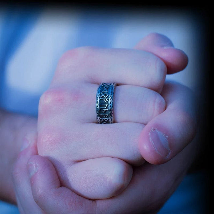Antique Viking Rune and Knot Ring in Stainless Steel