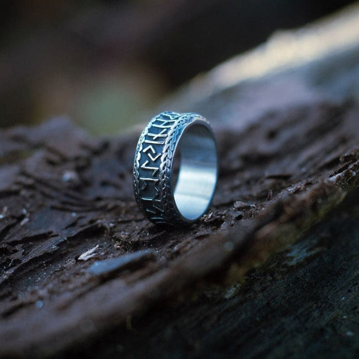 Antique Viking Rune and Knot Ring in Stainless Steel