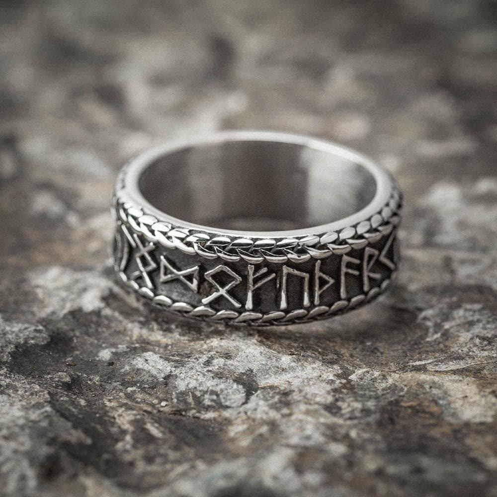 Antique Viking Rune and Knot Ring in Stainless Steel