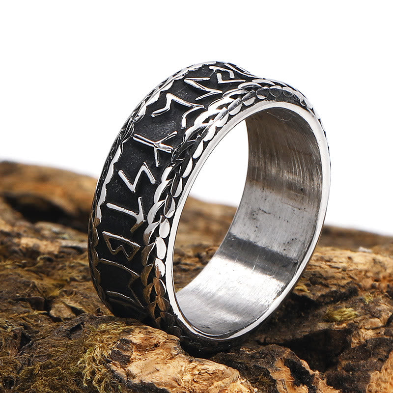Antique Viking Rune and Knot Ring in Stainless Steel